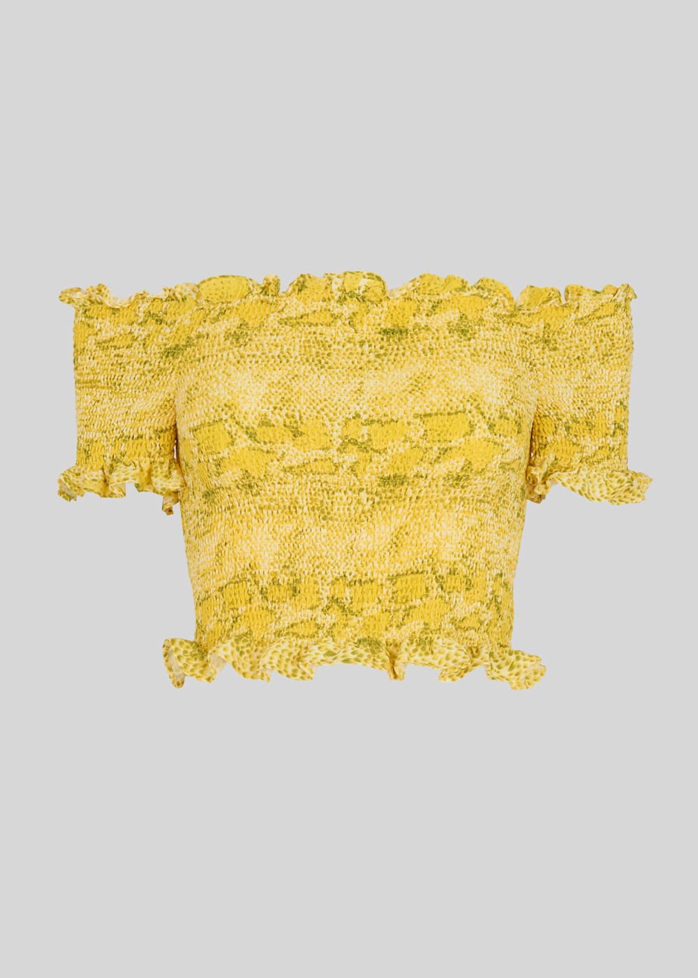 Yellow Multi Python Smocked Bardot Top WHISTLES Whistles UK