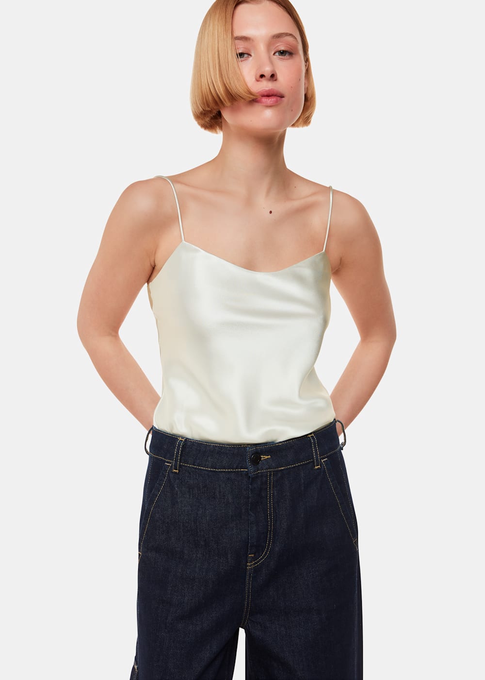Silver satin cami top new arrivals