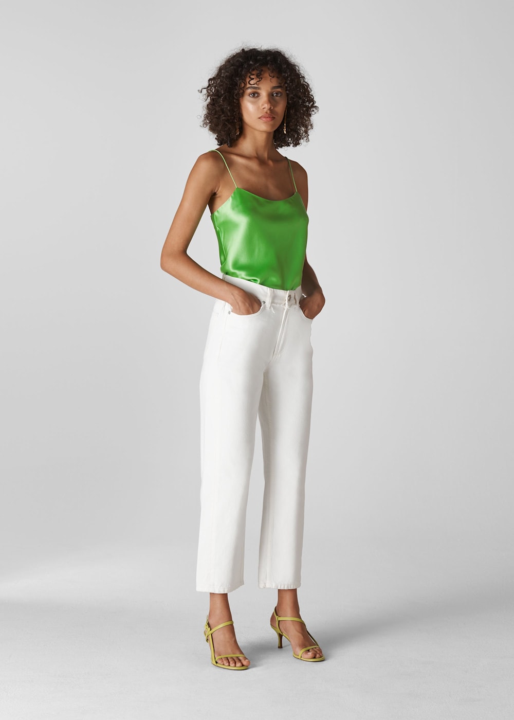 Lime Silk Satin Cami Top | WHISTLES | Whistles UK |