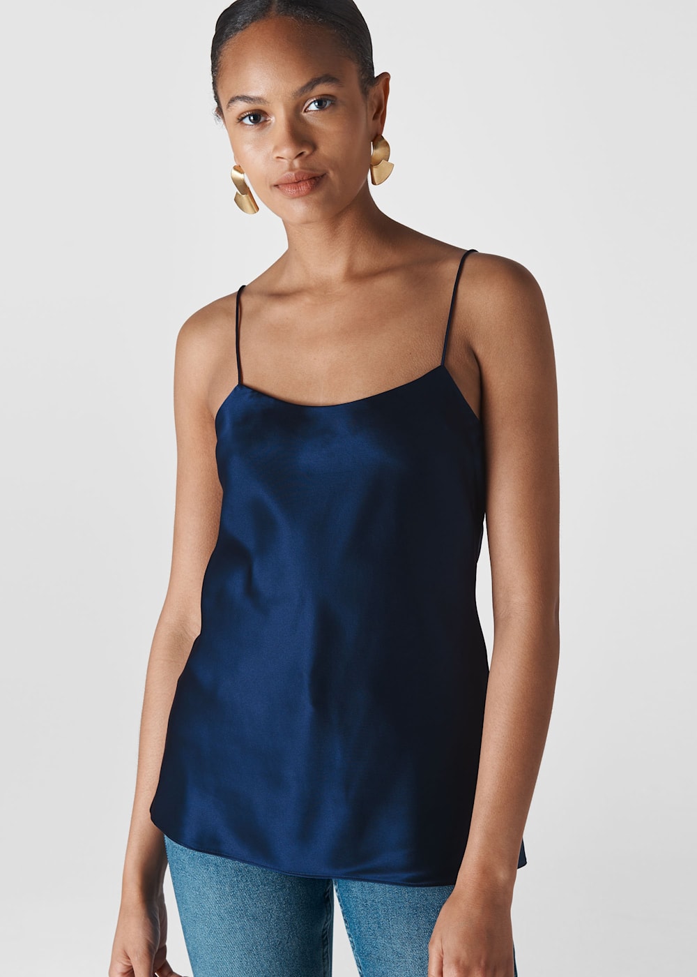 Navy Silk Satin Cami Top WHISTLES Whistles UK
