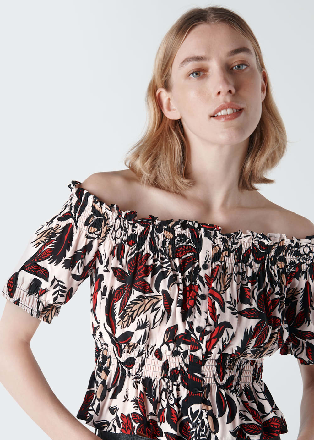 Multicolour Assorted Leaves Bardot Top WHISTLES Whistles UK