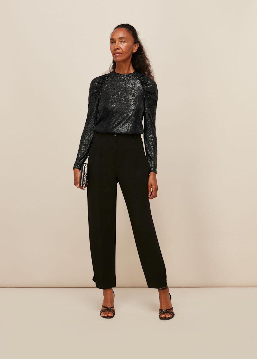 Sequin top and leather pants hot sale