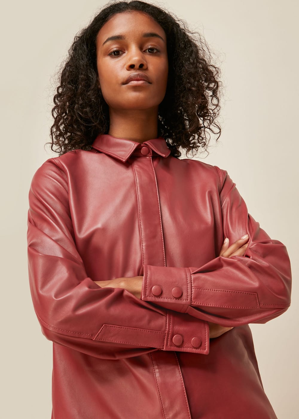 Red leather shirt womens best sale