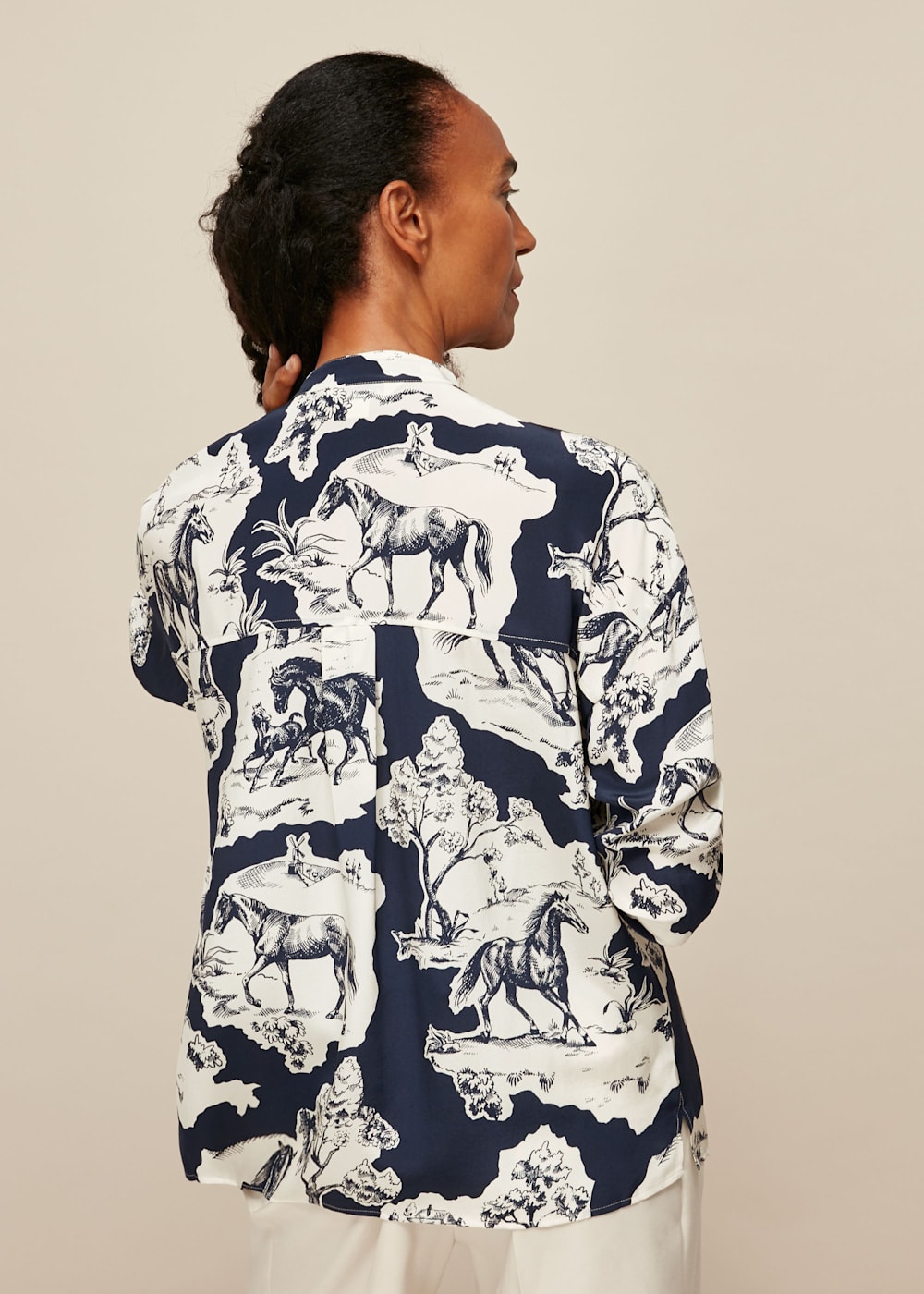 Blue Multi Stallion Print Silk Shirt WHISTLES Whistles US
