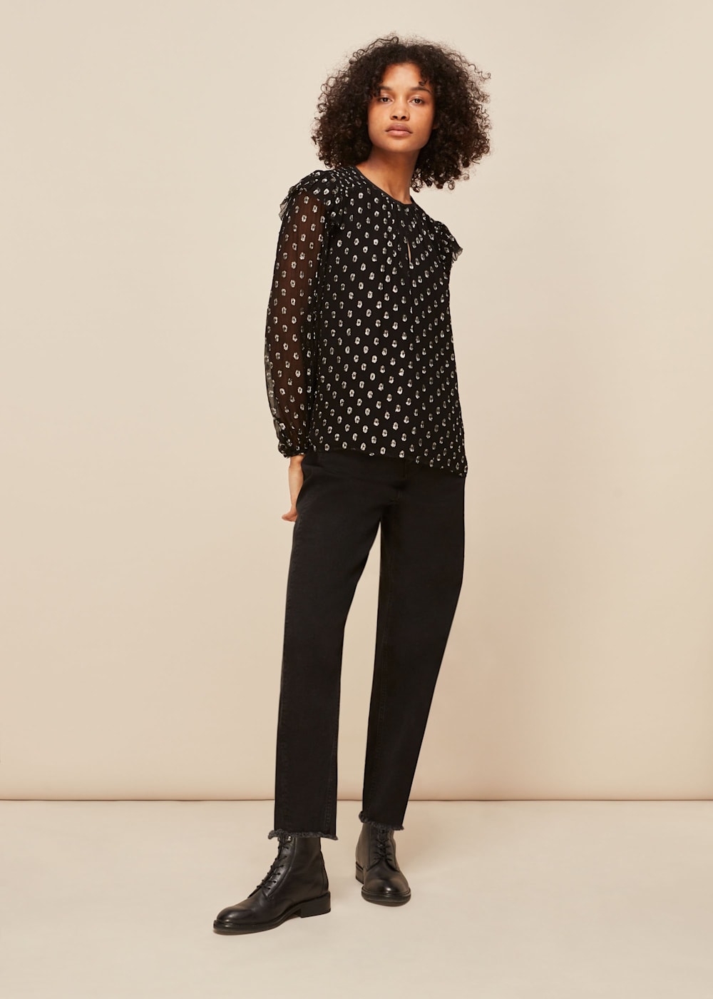 Black Metallic Dobby Sophia Top WHISTLES Whistles UK