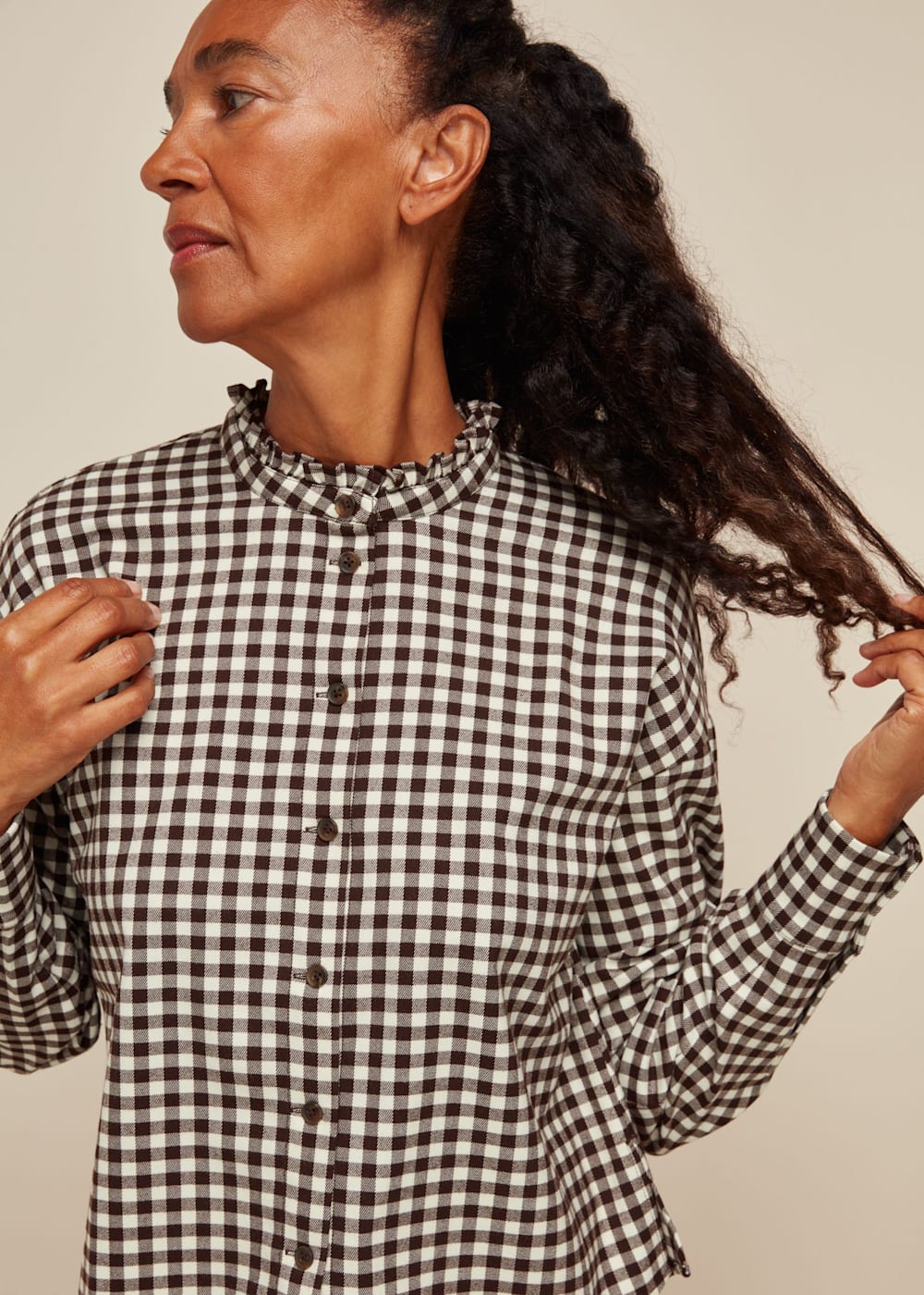 Brown/Multi Gingham Blouse | WHISTLES | Whistles US |