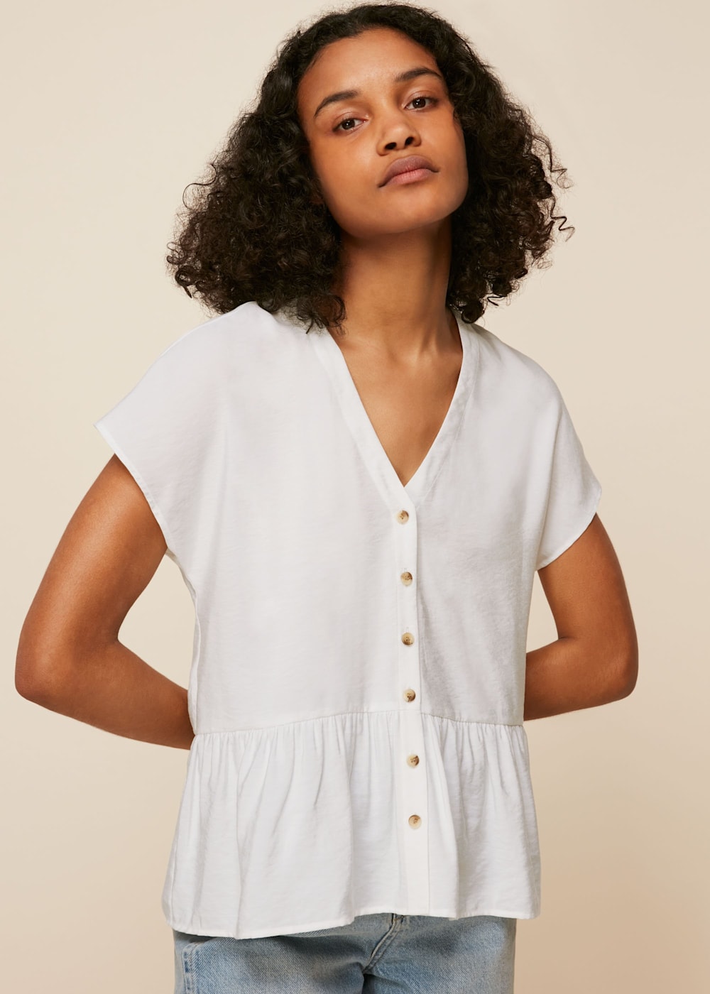 Button peplum top clearance