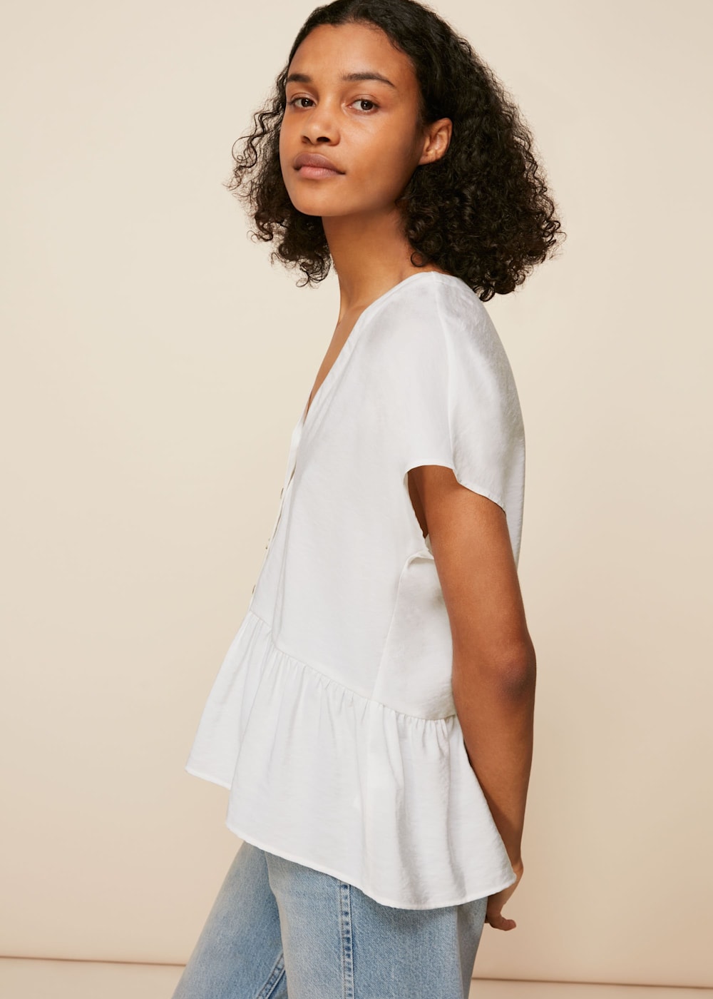 Peplum button top cheap