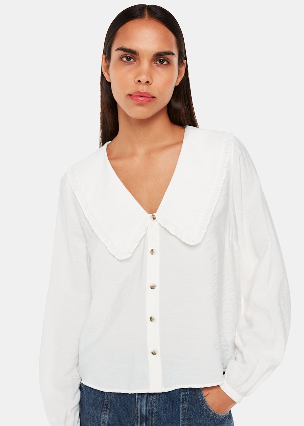 White Button-Up Blouse With Oversized Collar | Whistles White Button-Up Blouse With Oversized Collar | Whistles