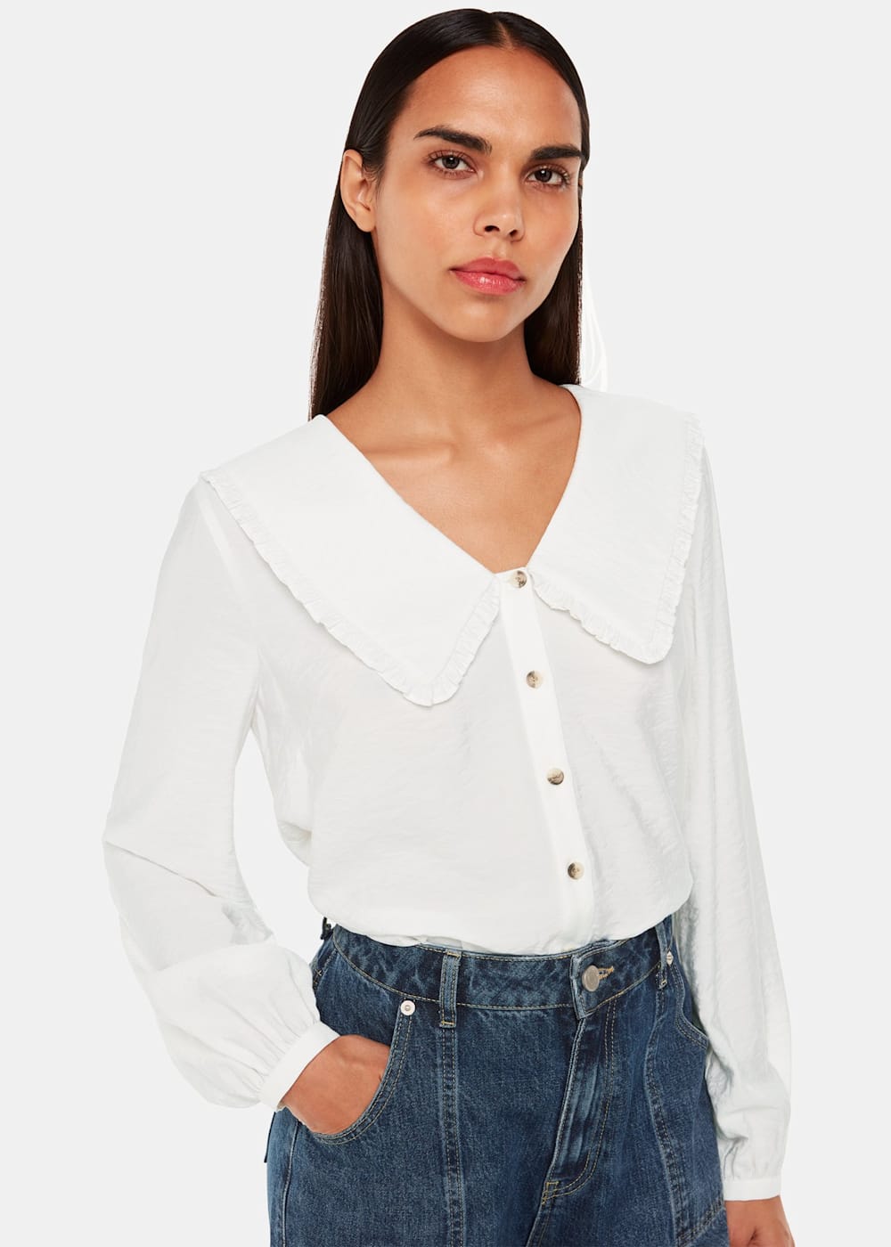 White Button-Up Blouse With Oversized Collar | Whistles White Button-Up Blouse With Oversized Collar | Whistles