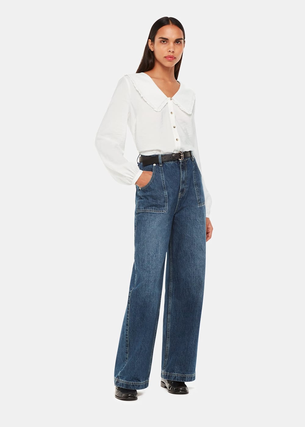 White Button-Up Blouse With Oversized Collar | Whistles White Button-Up Blouse With Oversized Collar | Whistles