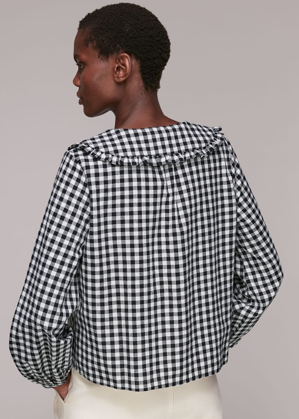 Black Multi Gingham Collar Detail Top WHISTLES Whistles US