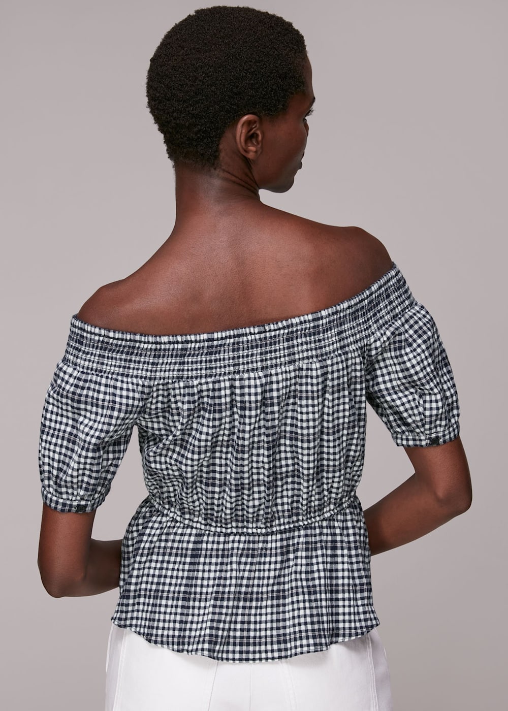 Black Multi Check Bardot Top WHISTLES Whistles UK