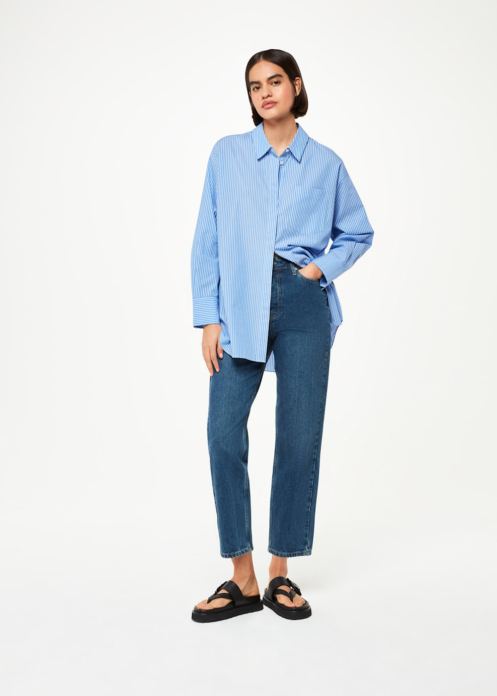 Whistles Blue Asymmetrical Striped Shirt | Oversized Fit