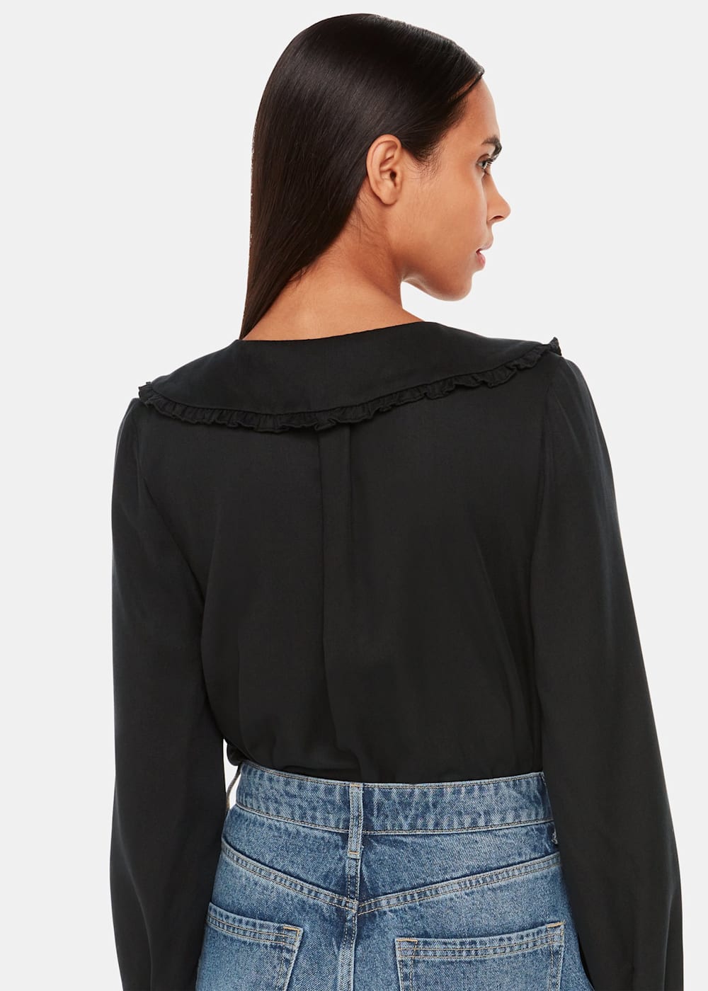 Black Button-Up Blouse With Oversized Collar | Whistles