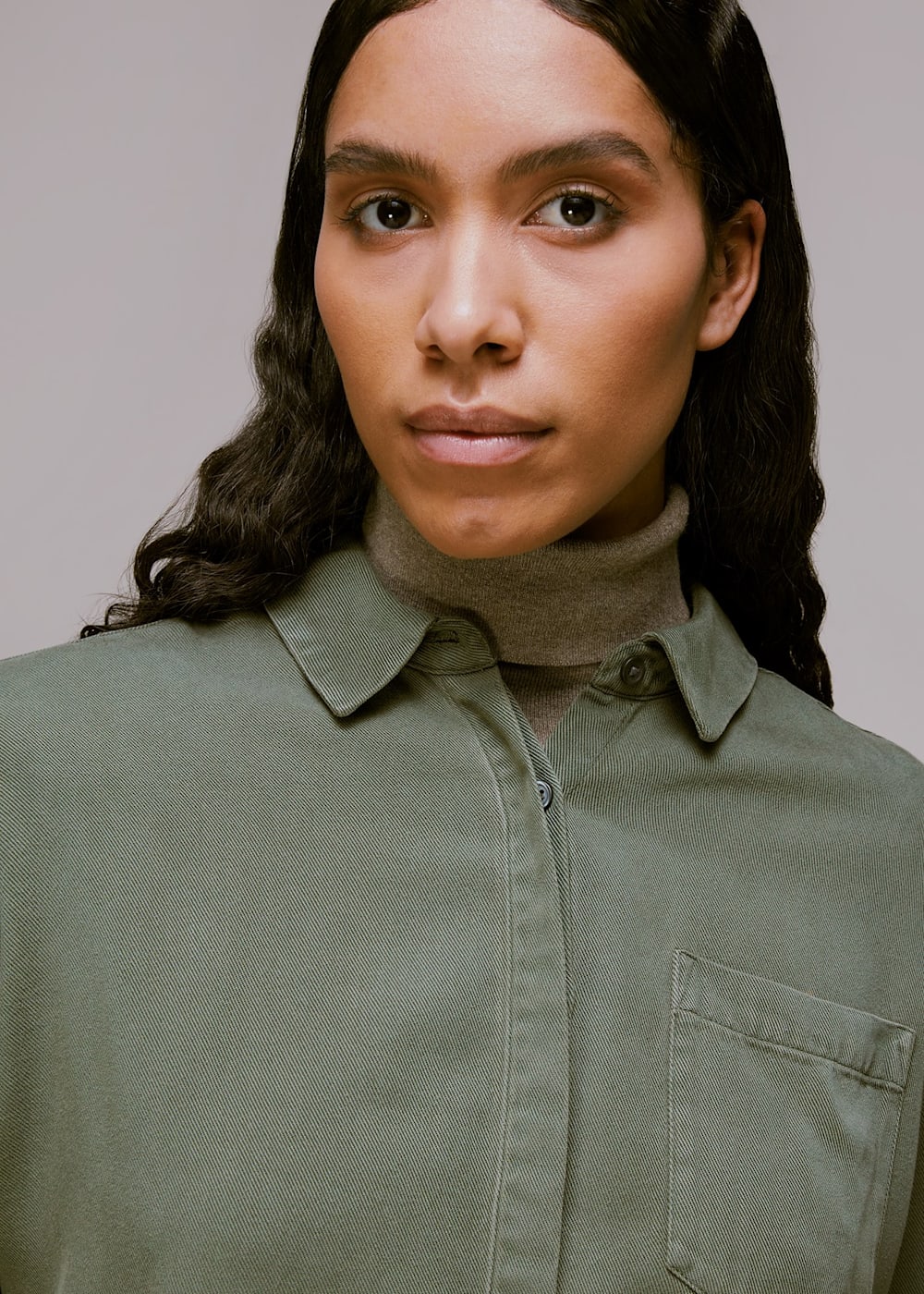 Khaki Suzie Oversized Tencel Shirt | WHISTLES | Whistles US |