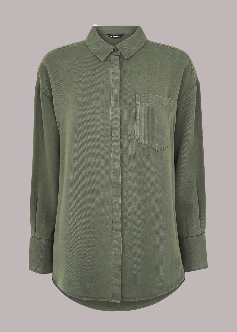 Khaki Suzie Oversized Tencel Shirt | WHISTLES | Whistles US |