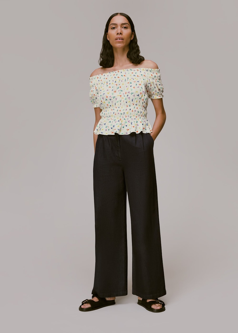 Multicolour Dancing Floral Bardot Top WHISTLES Whistles UK