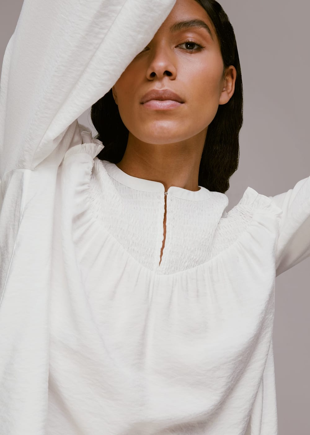 White Megan Shirred Detail Top WHISTLES Whistles UK