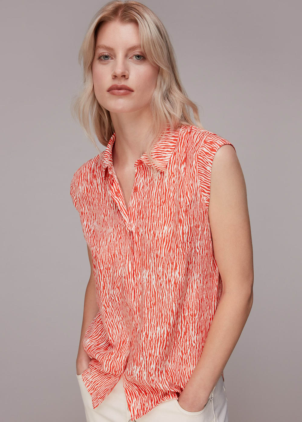 Red animal print blouses online