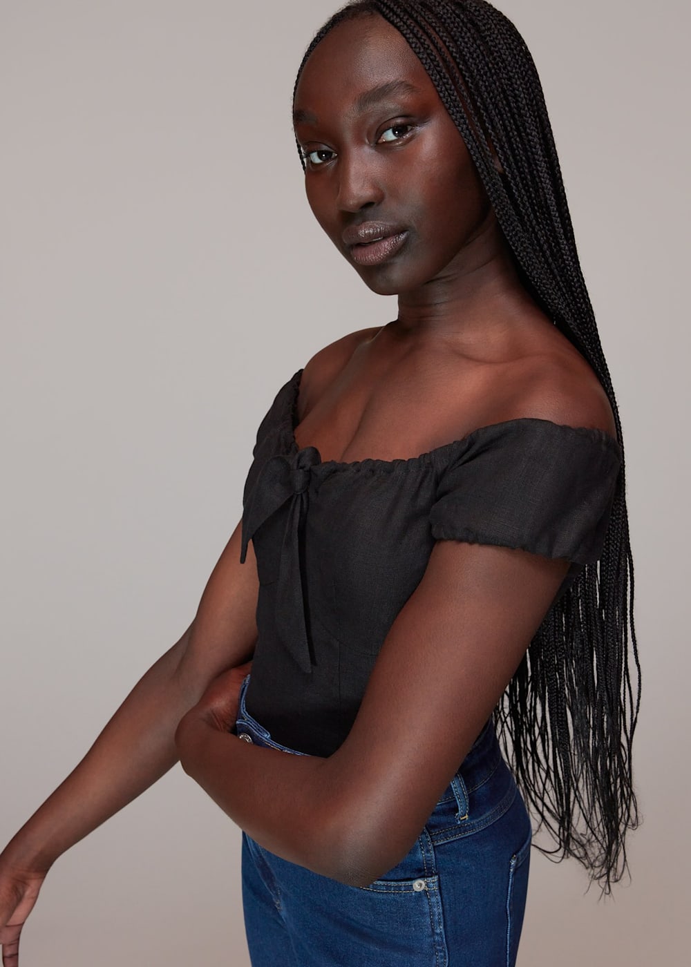 Black shoulder tie top new arrivals