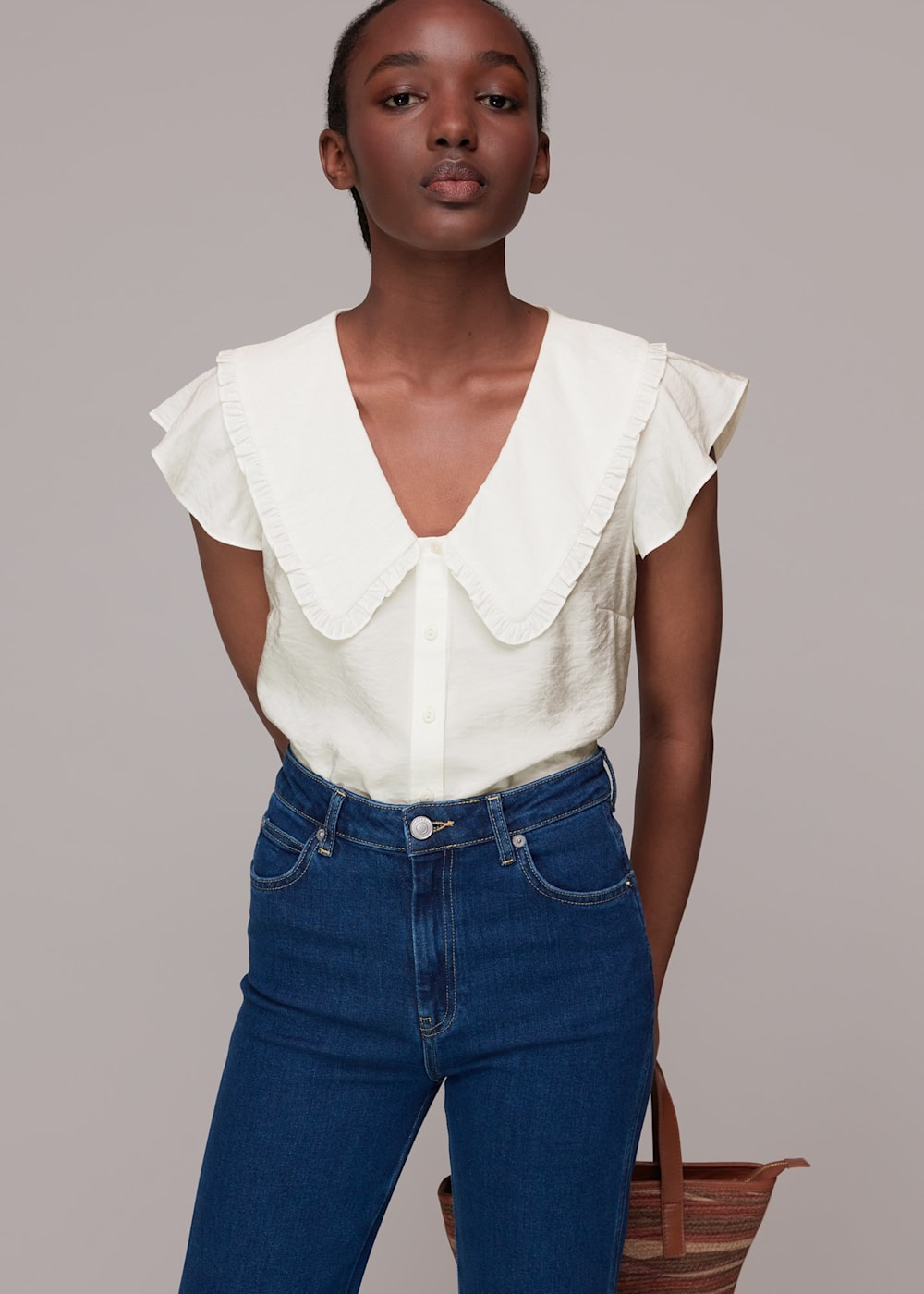 White Short Sleeve Top With Lace Trimmed Collar Whistles Whistles UK