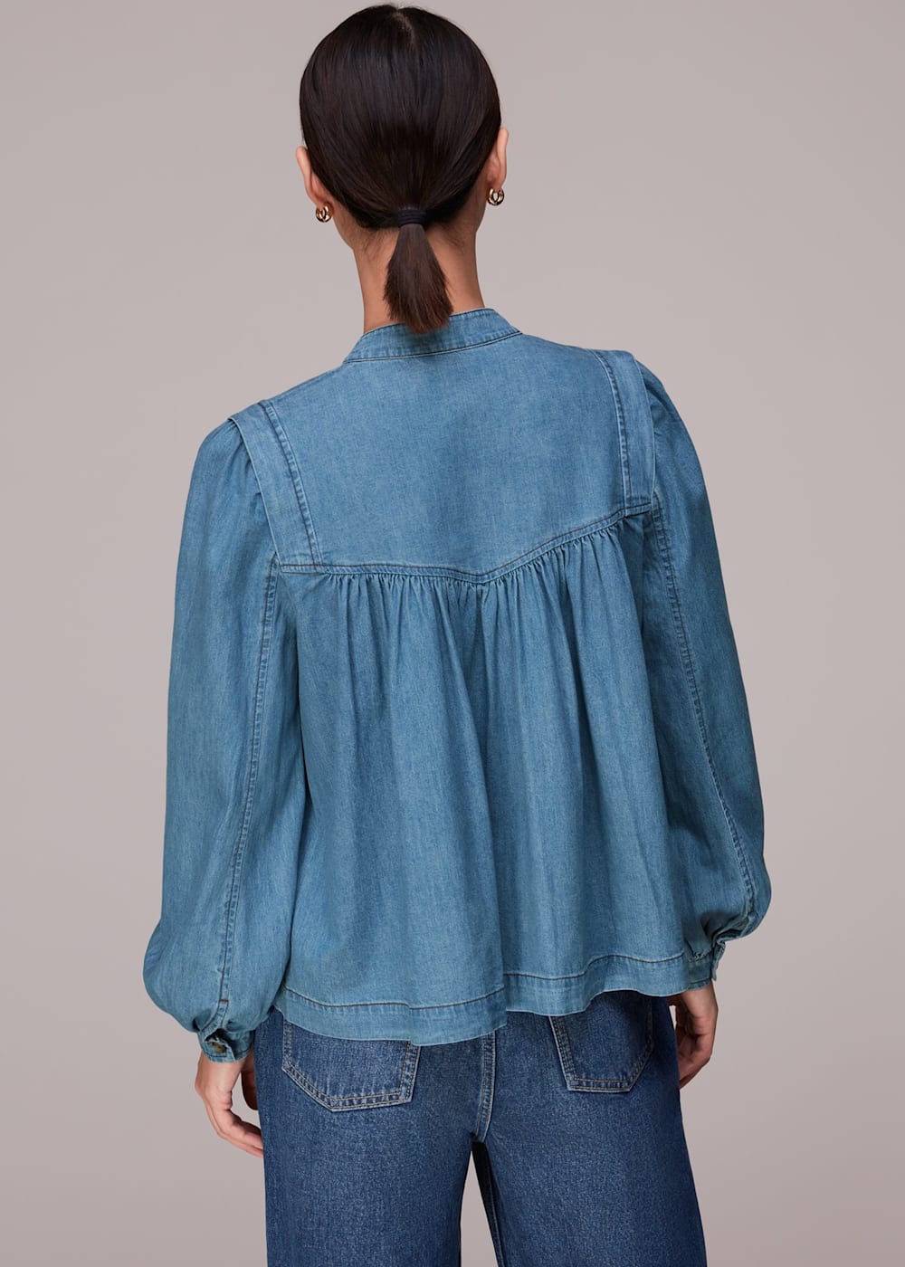 Denim Mollie Chambray Denim Blouse | WHISTLES | Whistles US |