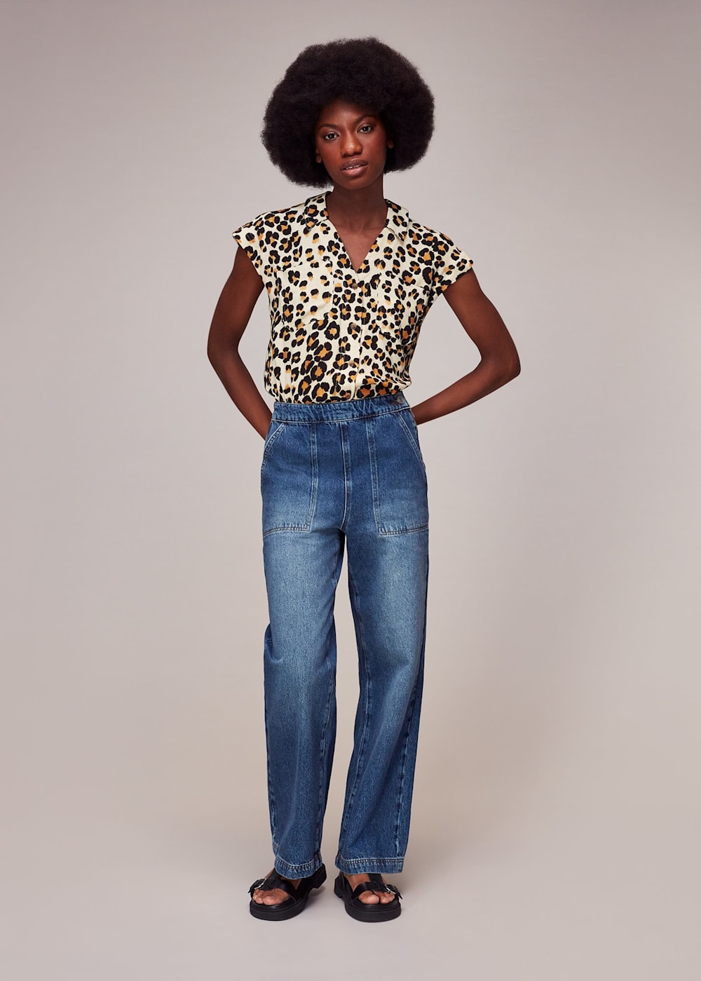 Leopard print shirt and jeans sales