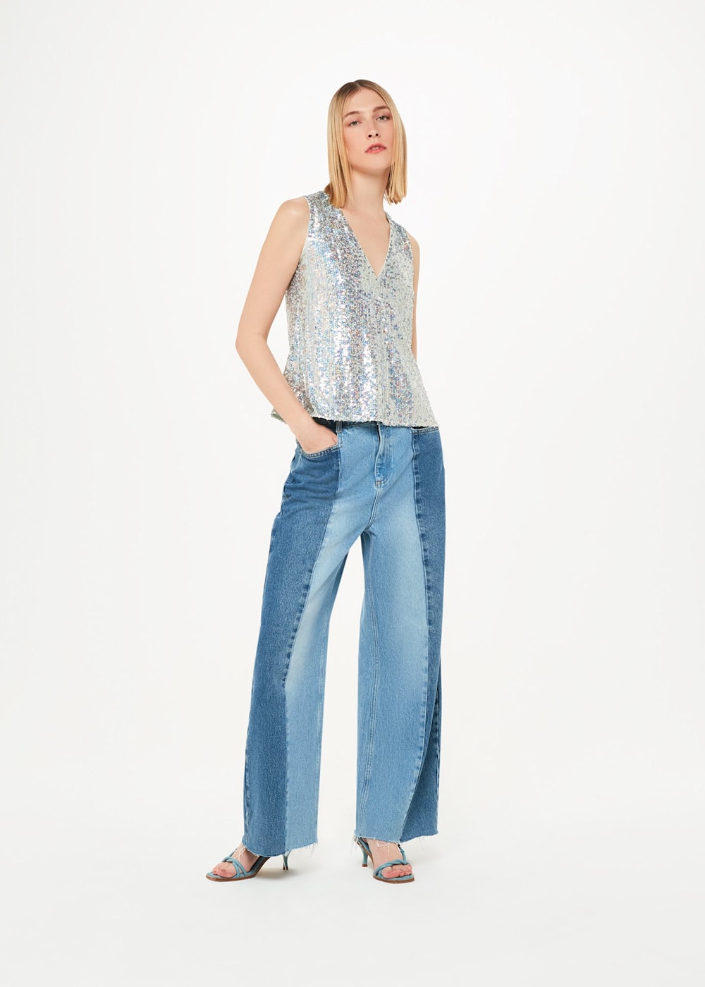 Silver Sequin Sleeveless V Neck Vest Top Whistles Whistles UK