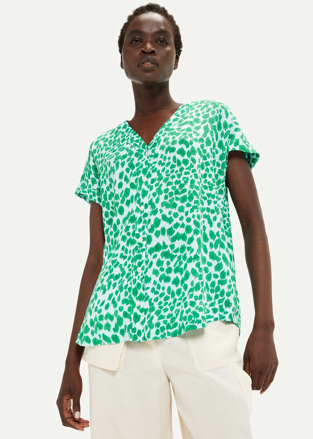 Green leopard print blouse new arrivals