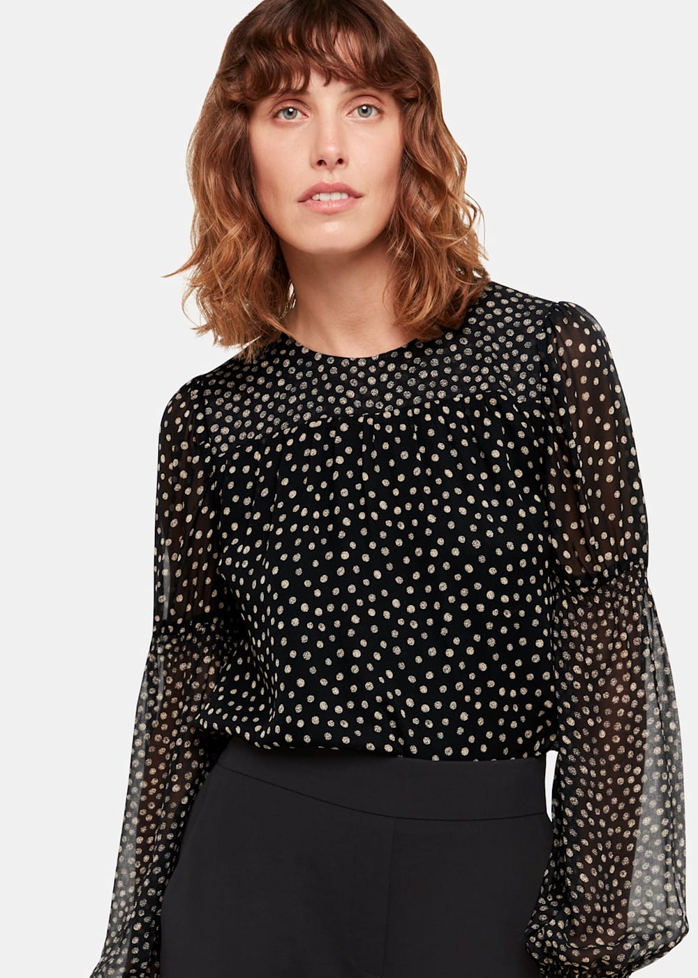 Whistles Black Polka Dot Blouse Elegant Sheer Sleeves Whistles UK