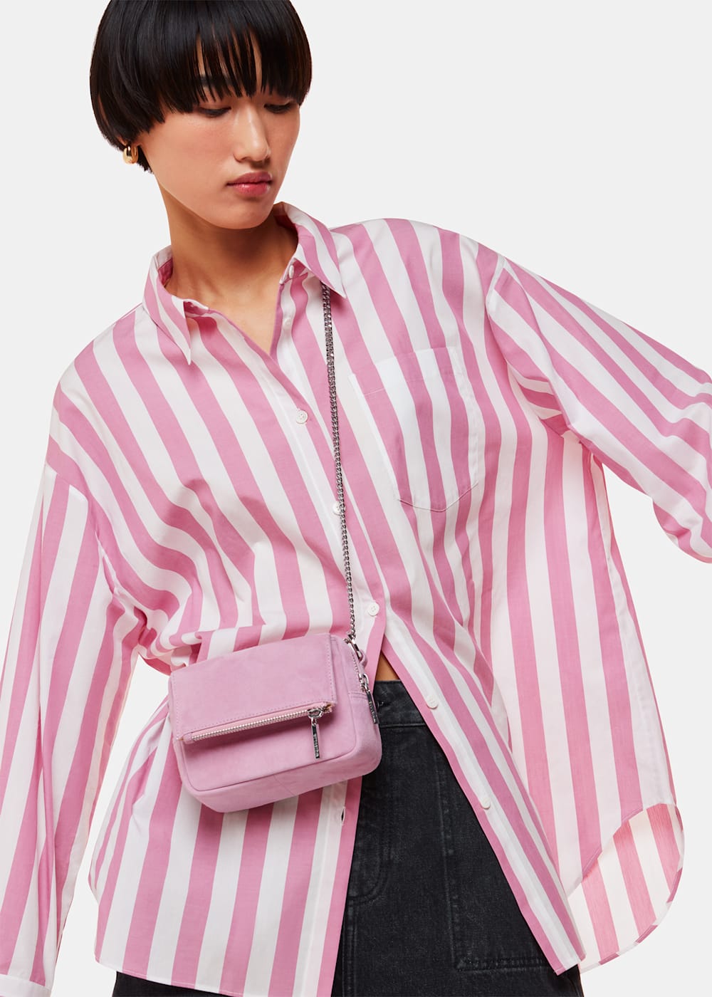 Pink/Multi Stripe Oversized Shirt | WHISTLES | Whistles US | Pink/Multi Stripe Oversized Shirt | WHISTLES | Whistles US |