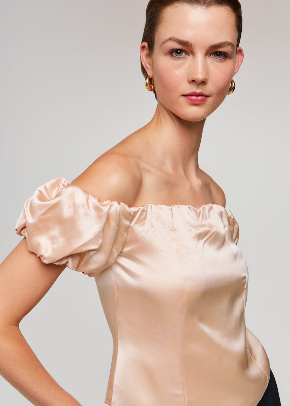 Champagne Julia Bardot Frill Sleeve Top WHISTLES Whistles US