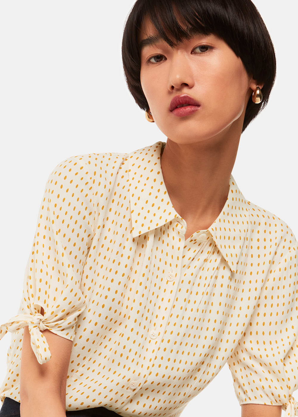 Whistles Oval Spot Tie Sleeve Shirt Whistles Oval Spot Tie Sleeve Shirt