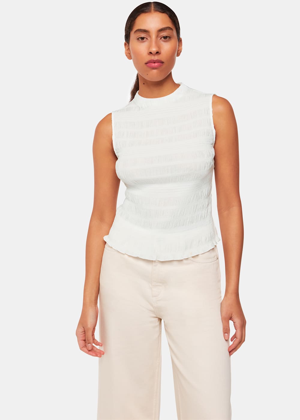 White Plisse Sleeveless Top | WHISTLES | Whistles US |