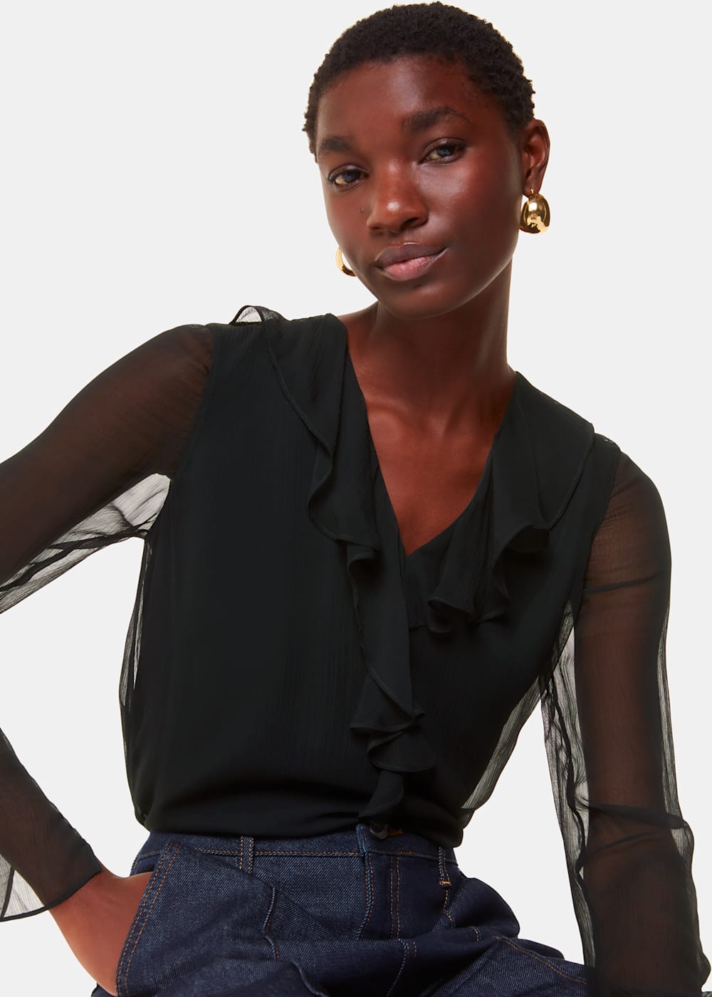 Black ruffle blouse uk sale