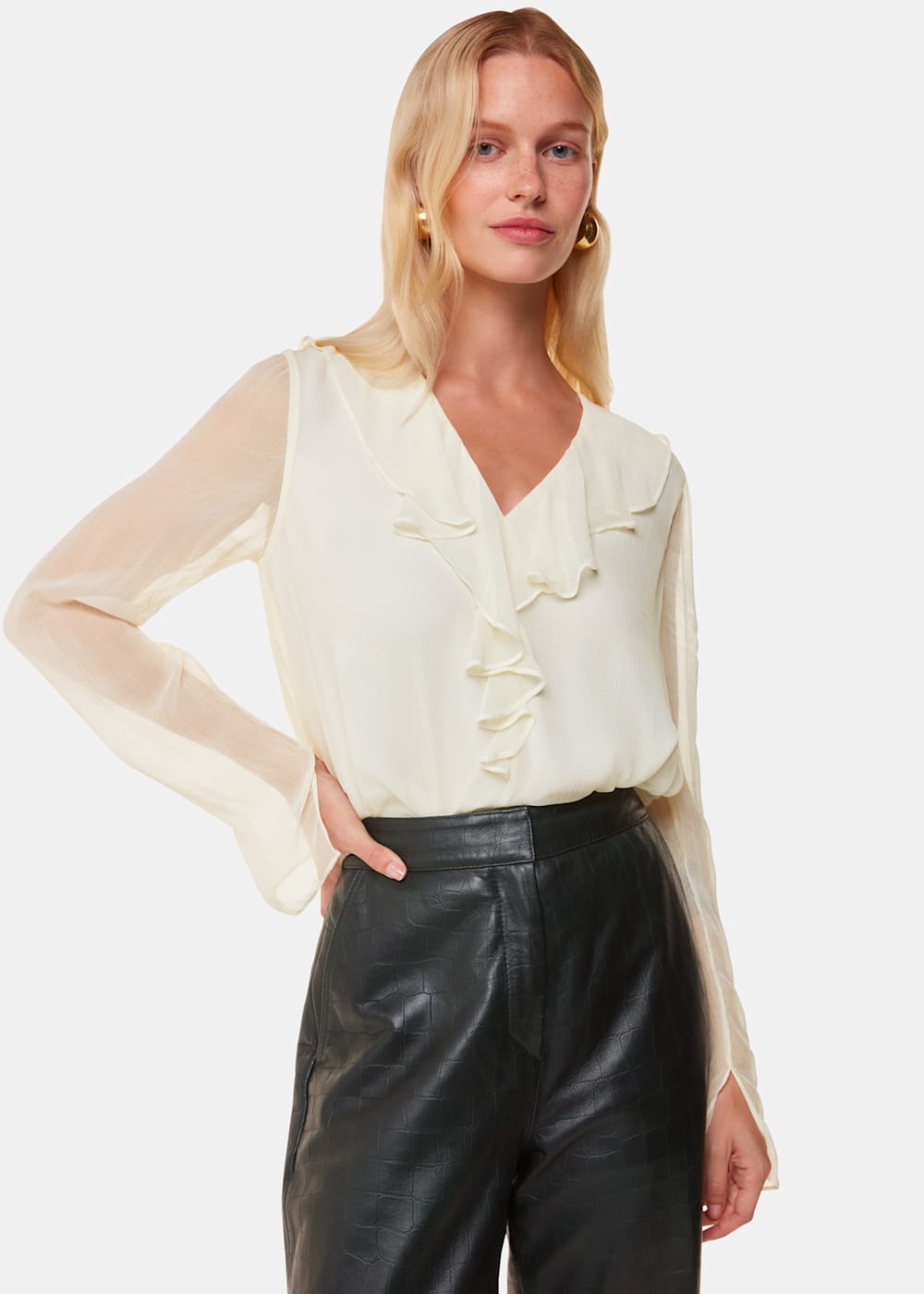 Ivory Ruffle Collar Detail Blouse WHISTLES Whistles UK