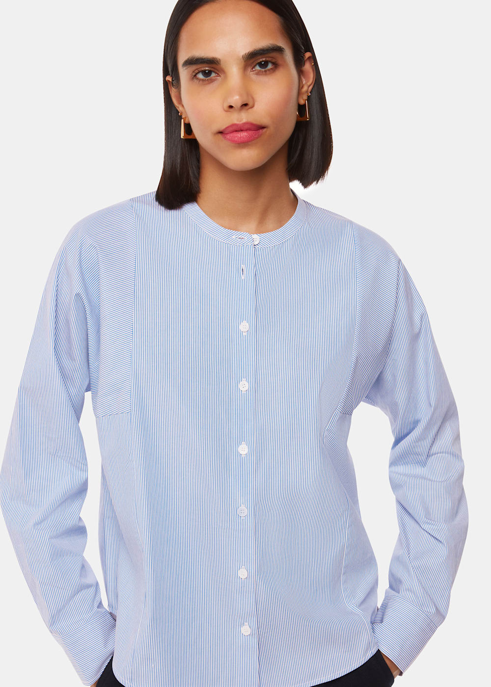Whistles Stripe Grandad Collar Shirt Whistles Stripe Grandad Collar Shirt
