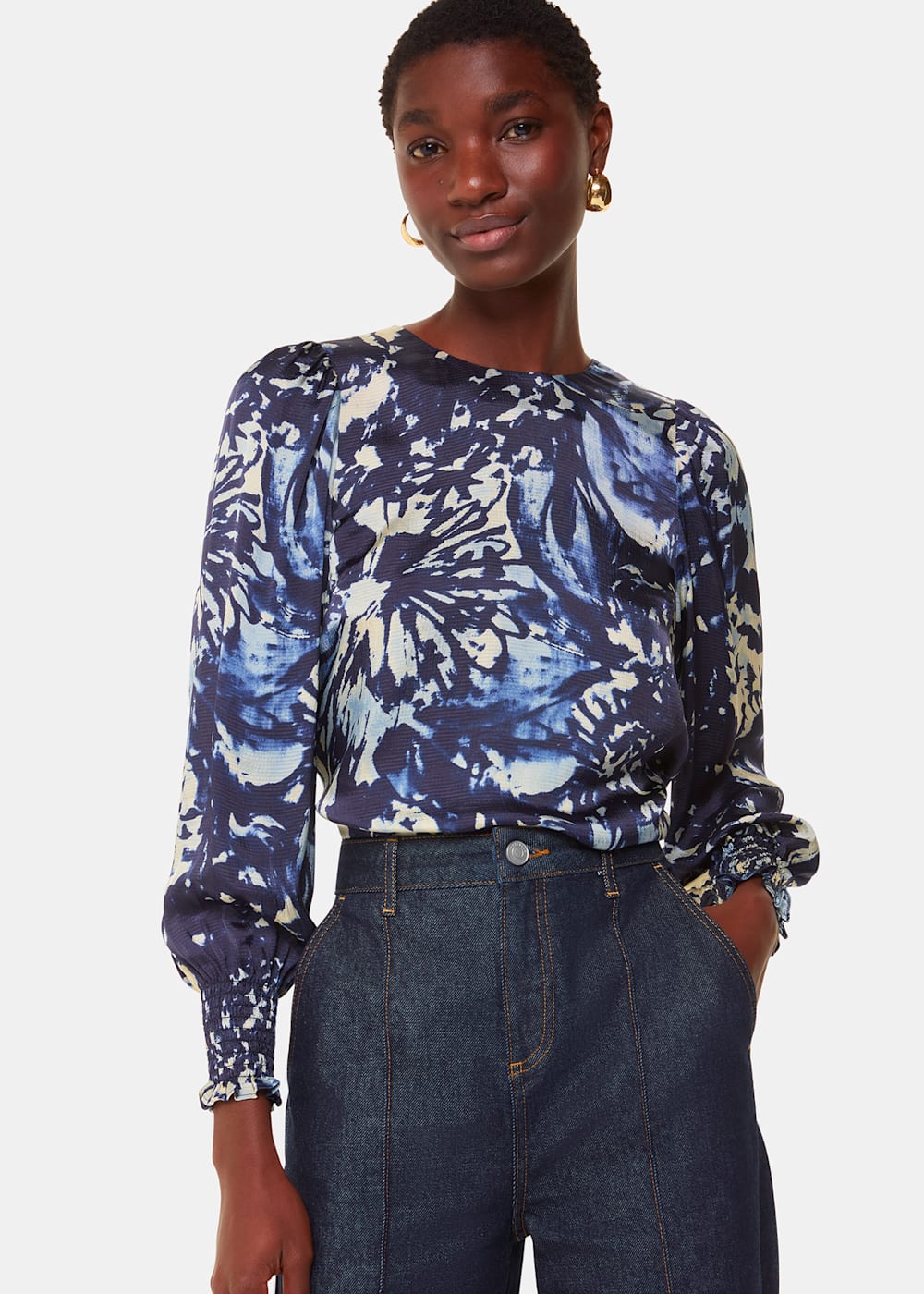 Navy satin blouse top
