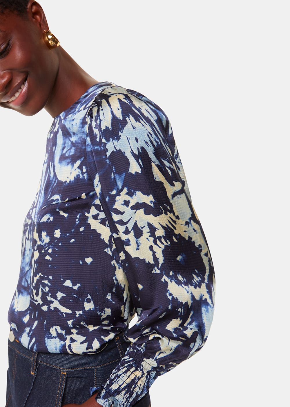 Navy Multi Dazzled Floral Satin Blouse WHISTLES Whistles UK