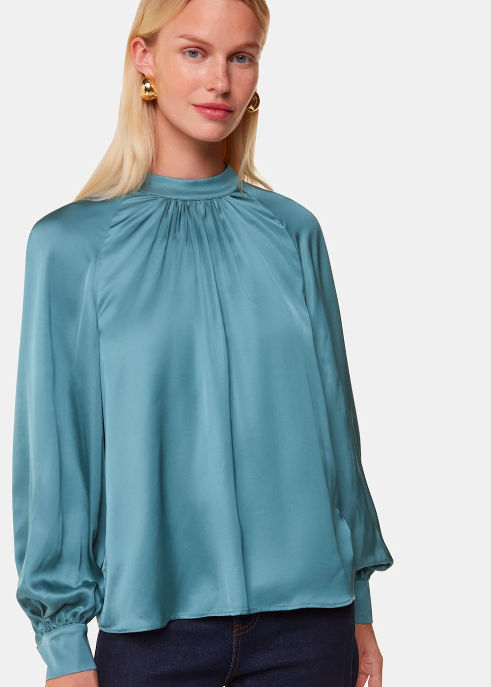 Teal Lea Satin Blouse | WHISTLES | Whistles US |