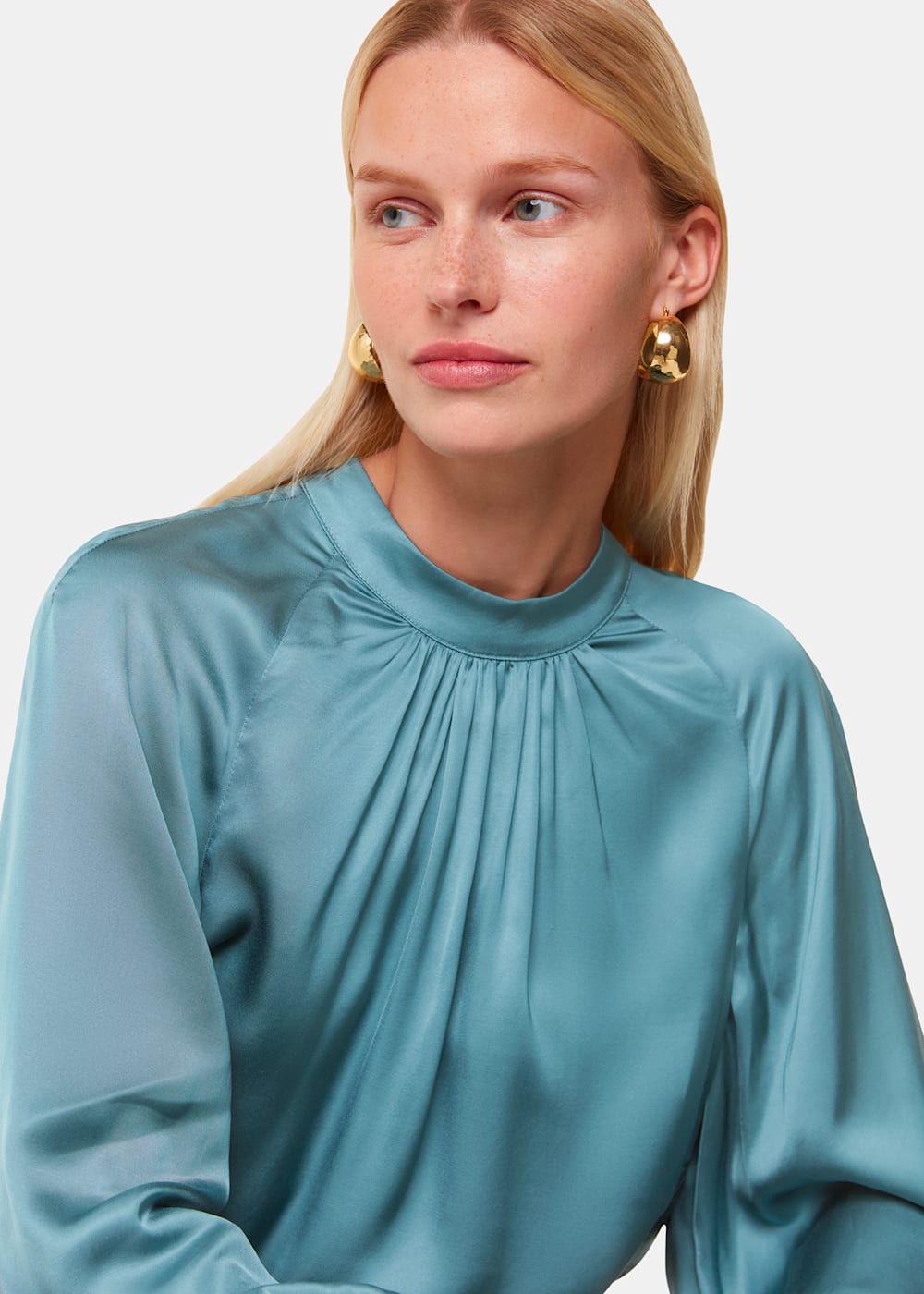 Teal satin blouse clearance