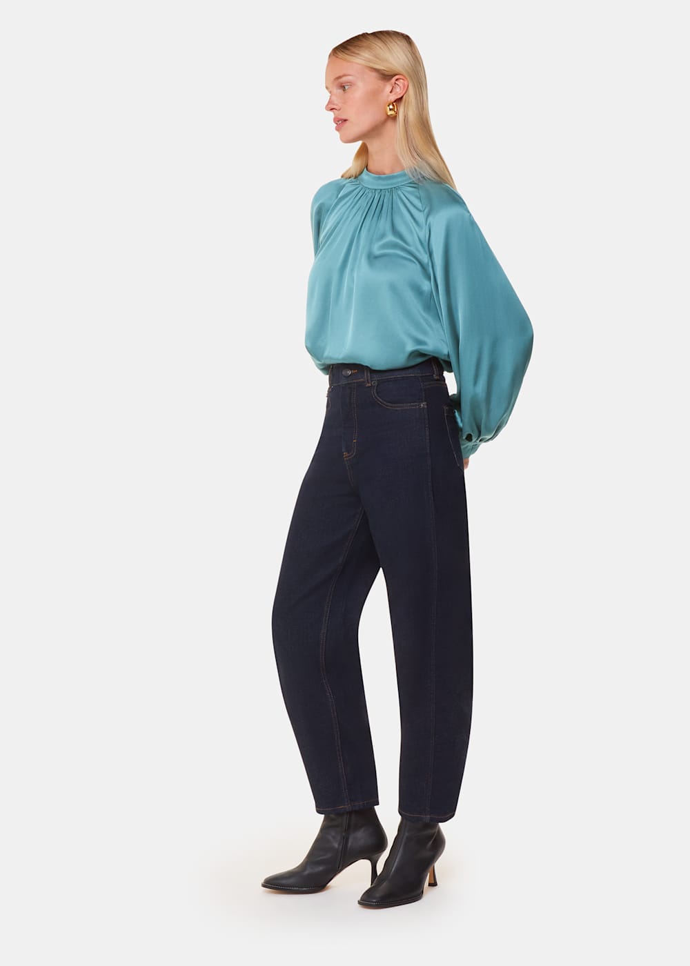 Teal Lea Satin Blouse | WHISTLES | Whistles US |
