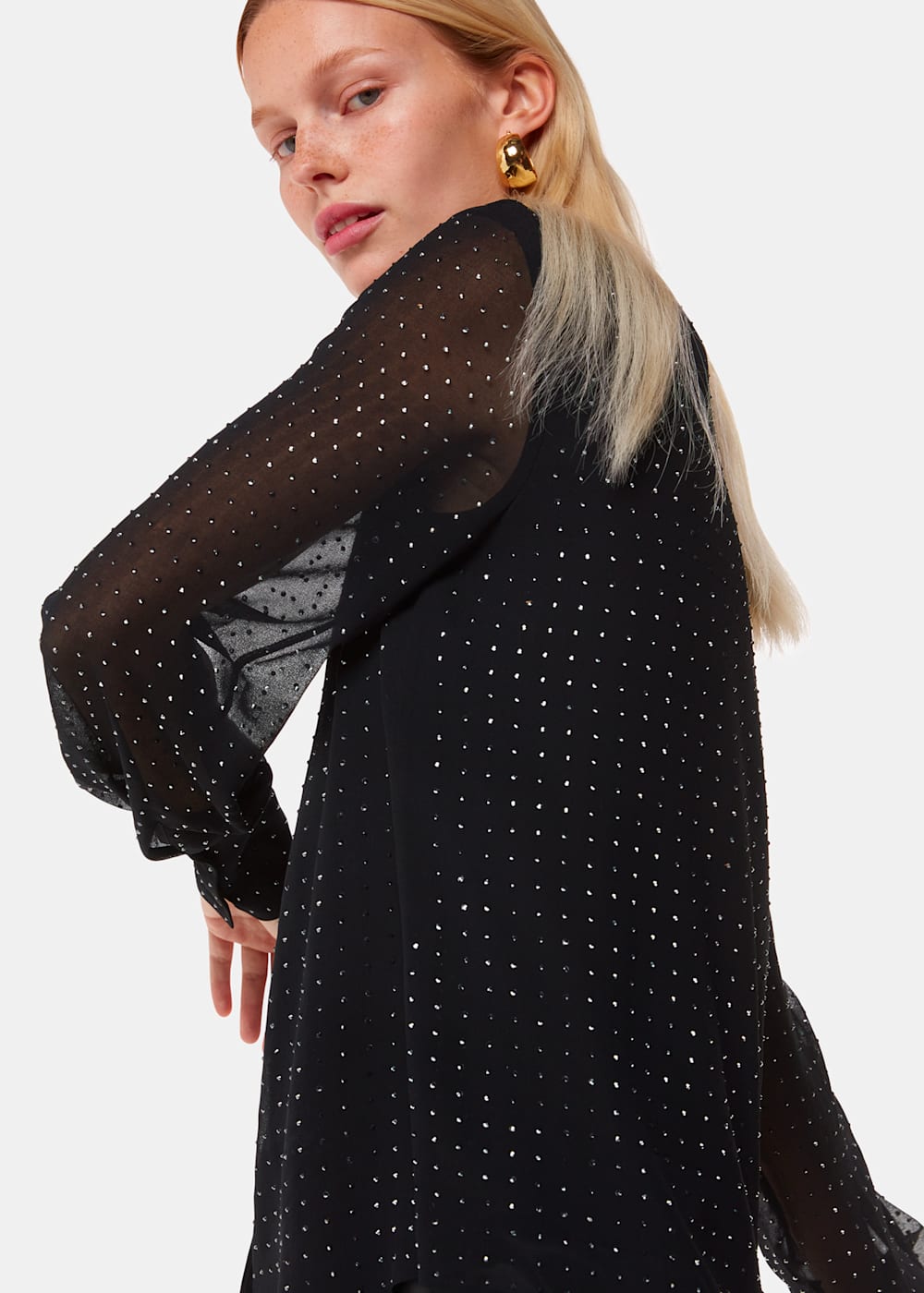 Black Hot Fix Sheer Shirt | WHISTLES | Whistles UK |