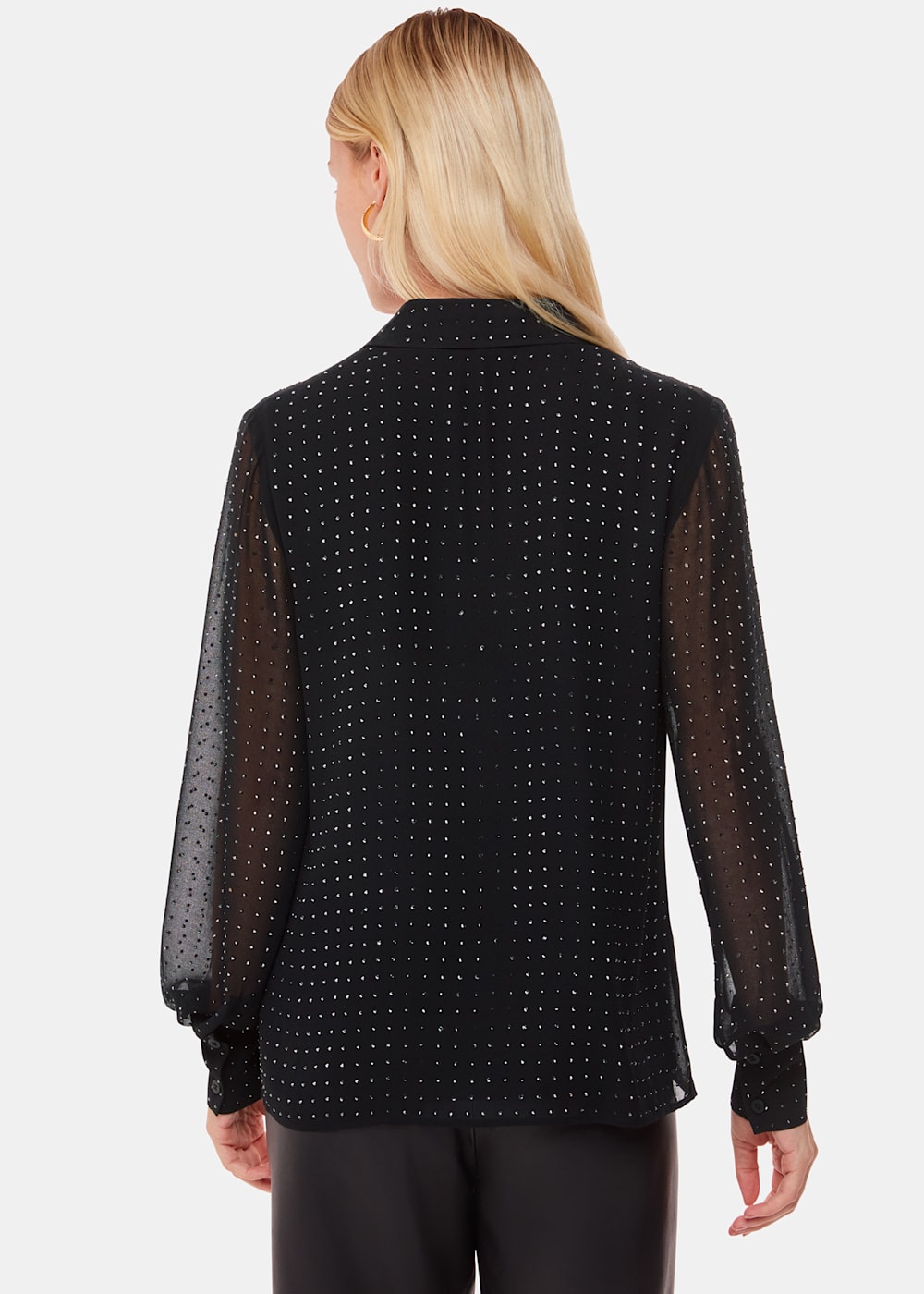 Black Hot Fix Sheer Shirt | WHISTLES | Whistles UK |