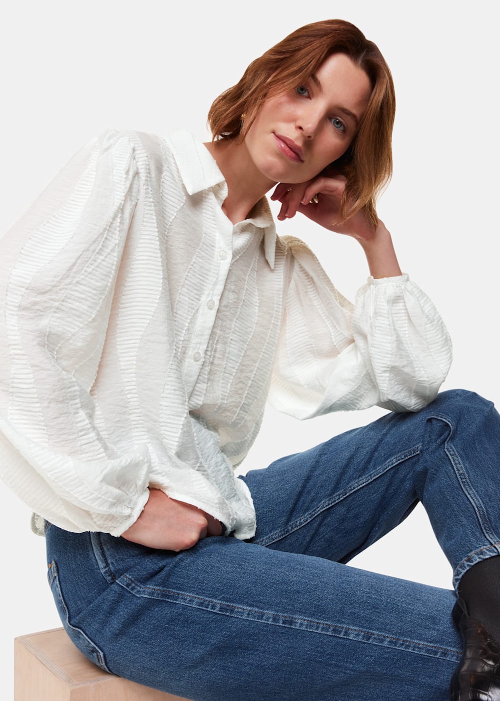 Whistles White Hannah Textured Shirt Whistles White Hannah Textured Shirt