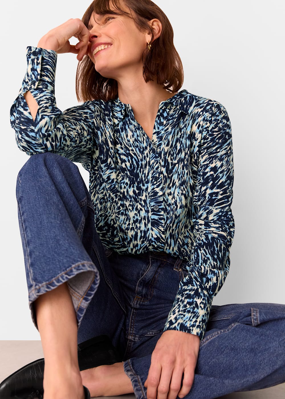 Whistles Blue Leopard Swirl Print Shirt Whistles Blue Leopard Swirl Print Shirt