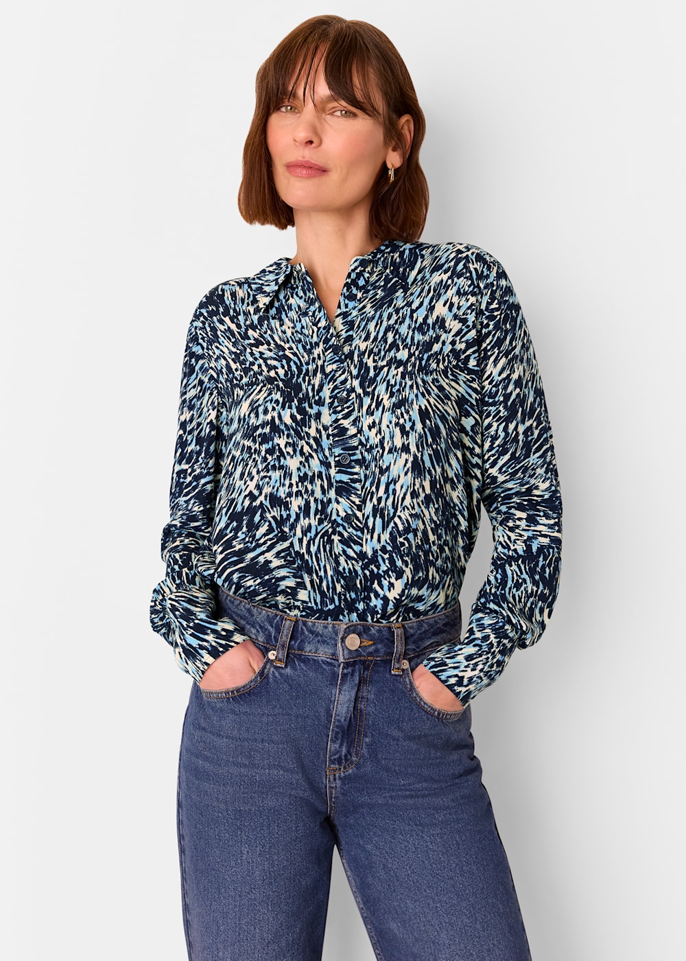 Whistles Blue Leopard Swirl Print Shirt Whistles Blue Leopard Swirl Print Shirt