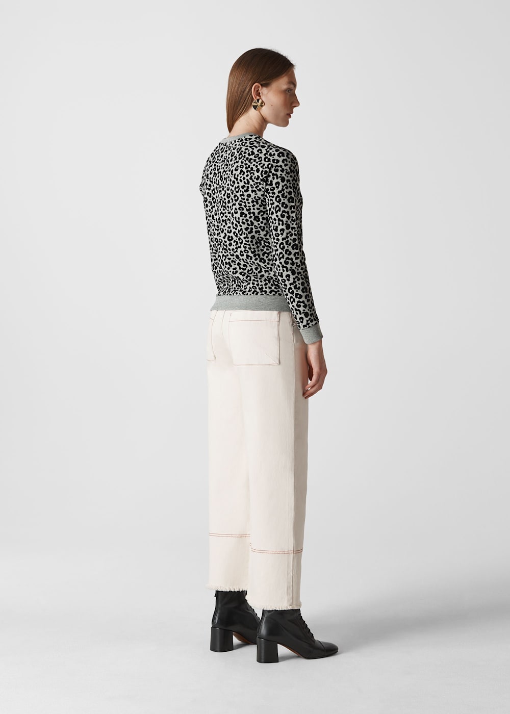 Grey Marl Cheetah Flocked Sweatshirt WHISTLES Whistles ROW