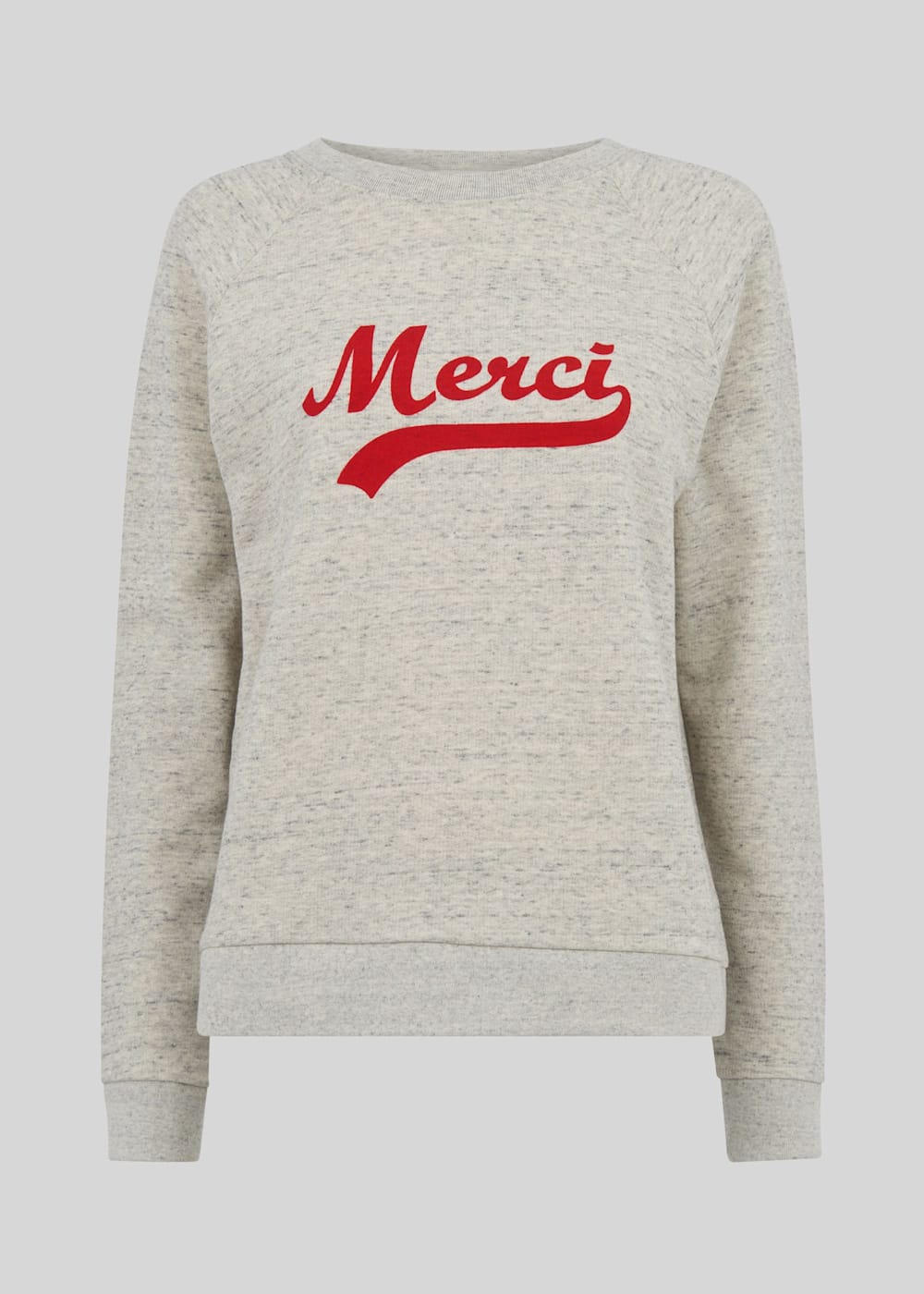 Grey Marl Merci Embroidered Sweatshirt WHISTLES Whistles UK